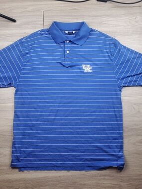 University of Kentucky Wildcats UK Polo Shirt Men's XXL Blue Striped